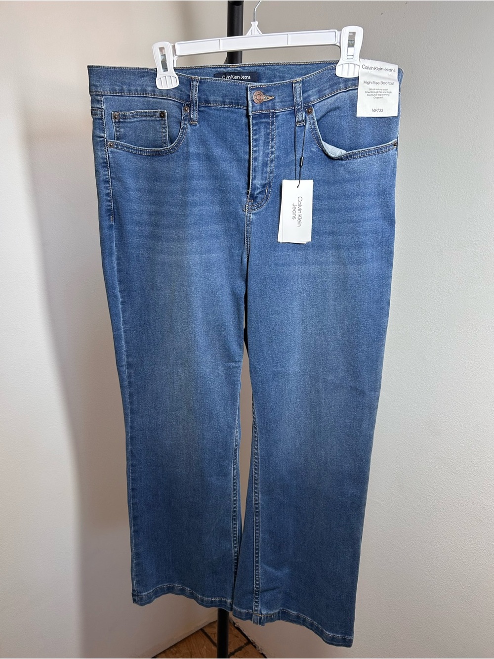 Calvin Klein Womens Blue High-Rise Straight Jeans, medium wash, size 16P